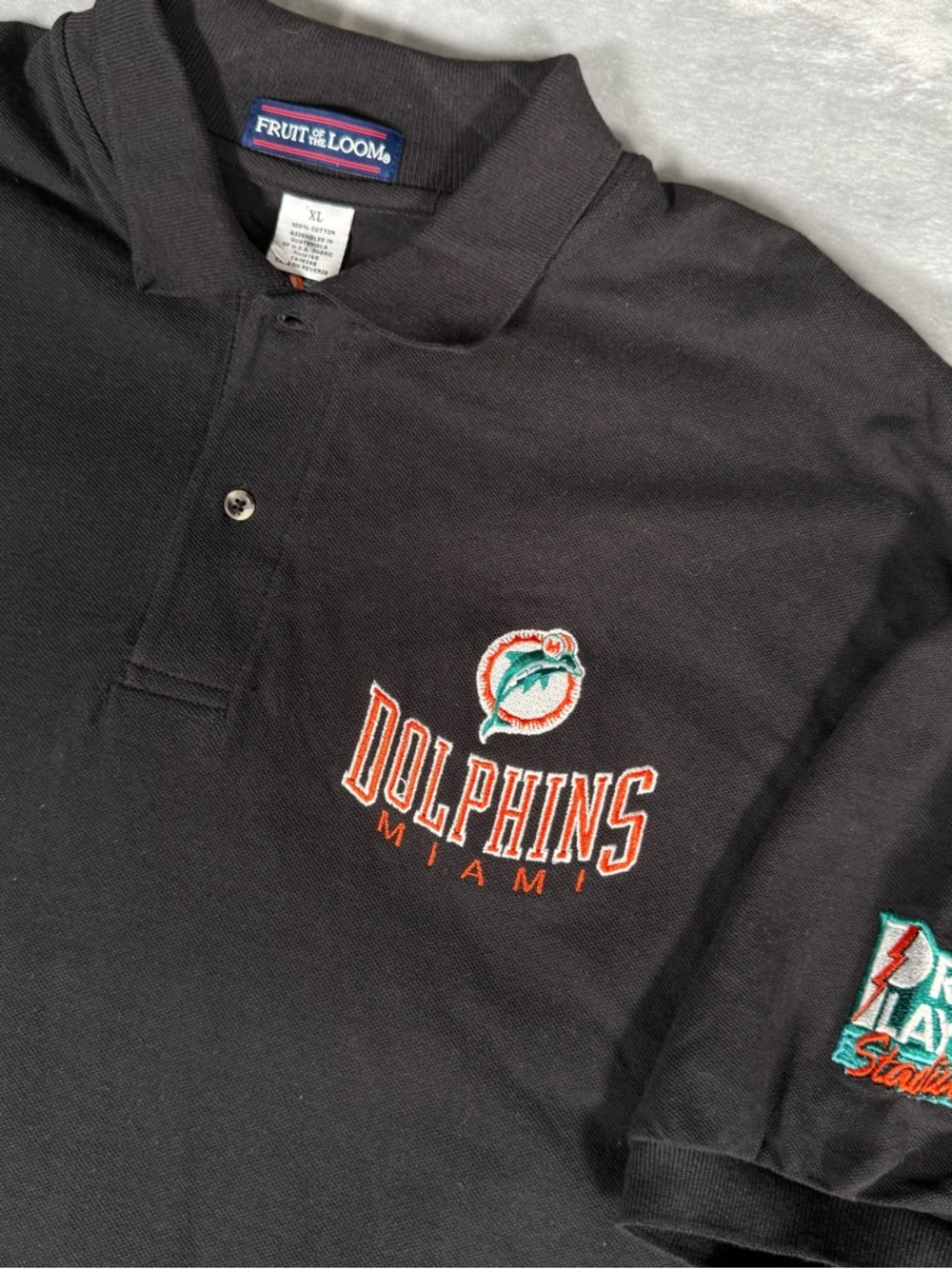 Vintage Pro Player Miami Dolphins Polo Shirt Mens XL Black NFL 90s